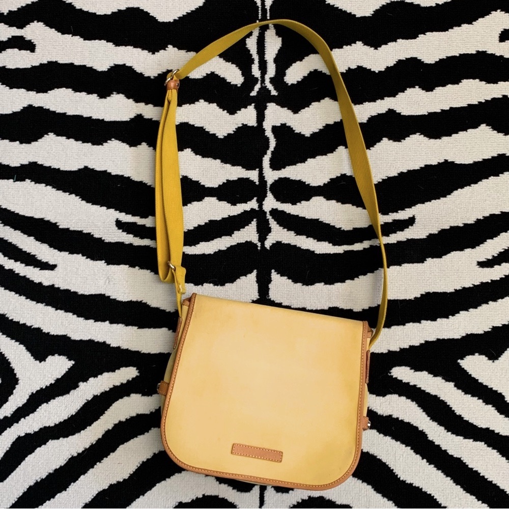 Dooney & Bourke Butter Yellow Canvas Flap Front Shoulder Bag